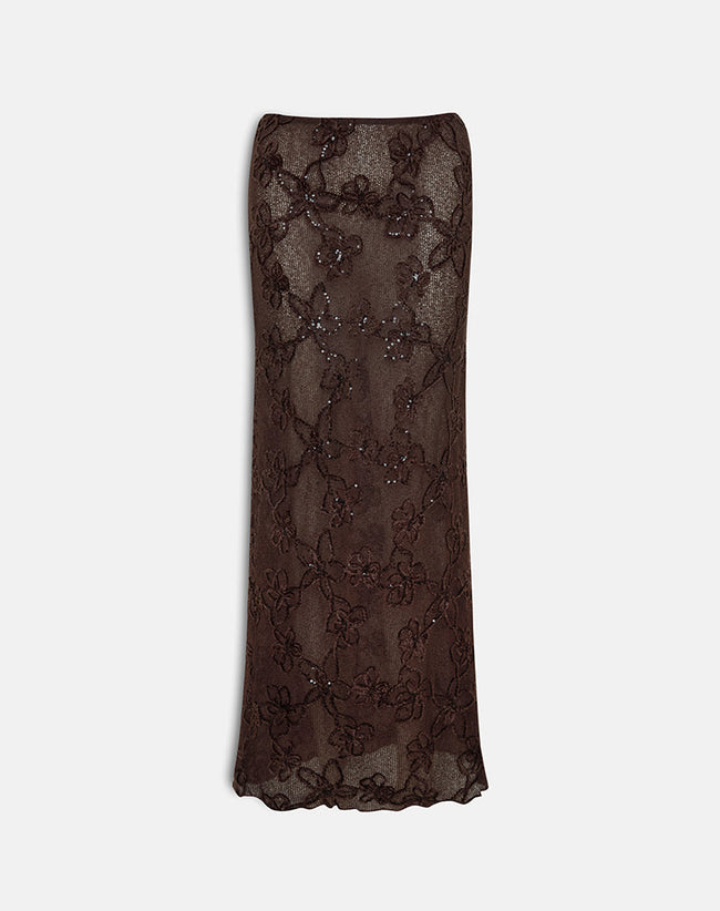 Image of Alphia Sequin Knit Skirt in Dark Brown