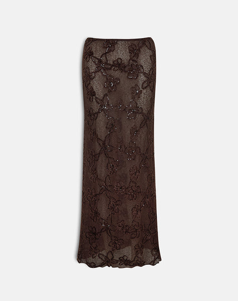 Image of Alphia Sequin Knit Skirt in Dark Brown