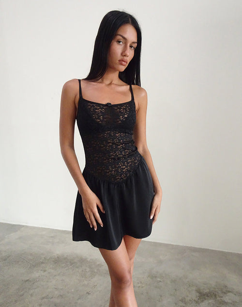 Image of Alunan Slip Dress in Satin Lace Black