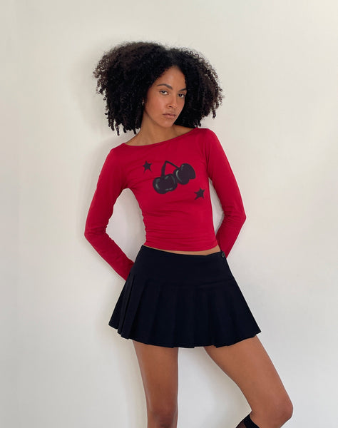 Image of Amabon Long Sleeve Top in Adrenalin Red with Cherry Print