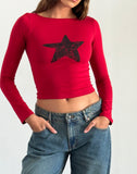 Image of Amabon Long Sleeve Top in Adrenaline Red with Black Star