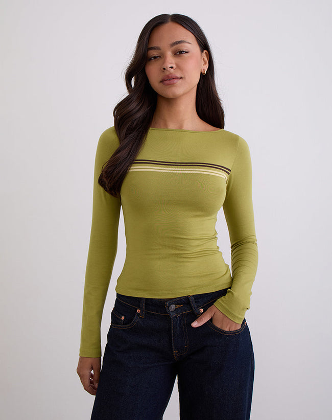 Image of Amabon Long Sleeve Top in Cress Green Stripe