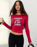 Image of Amabon Long Sleeve Top in Adrenaline Red with Running Late Slogan