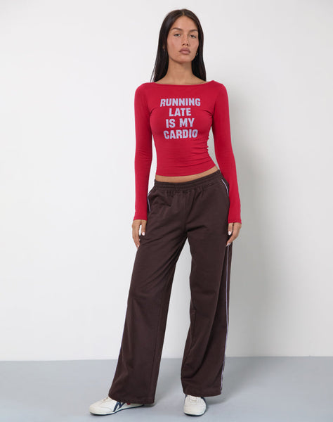 Image of Amabon Long Sleeve Top in Adrenaline Red with Running Late Slogan