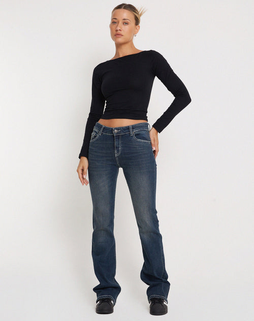 Image of Amabon Long Sleeve Crop Top in Black