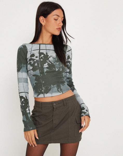 Image of Amabon Long Sleeve Crop Top in Country Window Green