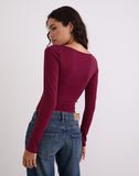 Image of Amabon Long Sleeve Top in Burgundy Blurred Rose