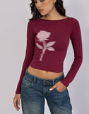Image of Amabon Long Sleeve Top in Burgundy Blurred Rose