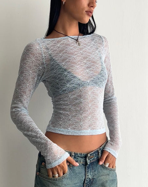 Image of Amabon Long Sleeve Top in Lace Baby Blue