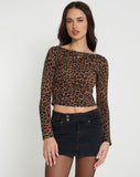 Image of Amabon Long Sleeve Top in Brown Leopard Daze