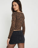 Image of Amabon Long Sleeve Top in Brown Leopard Daze