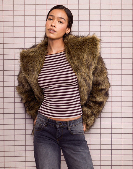 Yusi Long Sleeve Top in Brown and Grey Stripe