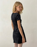 Image of Amanda Mini Dress in Black Velvet with White Trim and Bow