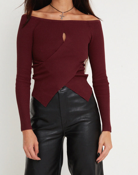 Image of Amandari Bardot Long Sleeve Top in Marron