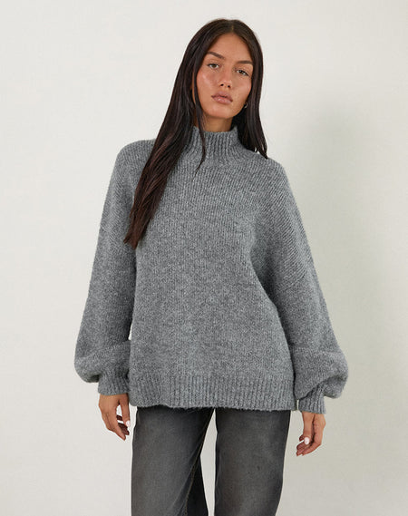 Circe Knitted Bardot Top in Grey