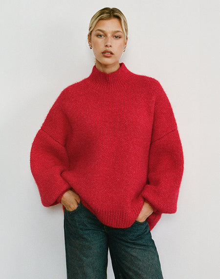 Circe Off-Shoulder Long Sleeve Knit To in Red