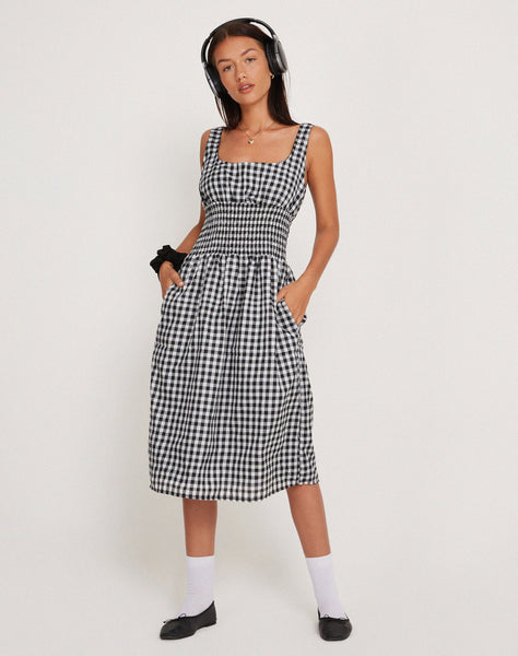 Image of Ambrose Midi Dress in Black and White Gingham