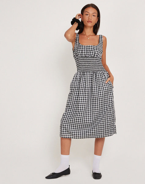 Image of Ambrose Midi Dress in Black and White Gingham