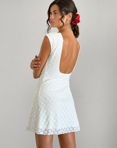 Elliana Mini Dress in Krisan Lace White