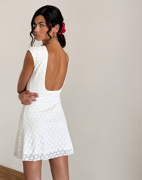 image of Ambu Mini Dress in Floral Lace Ivory