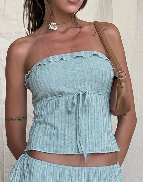 Image of Ameera Ruffle Trim Bandeau Top in Powder Blue