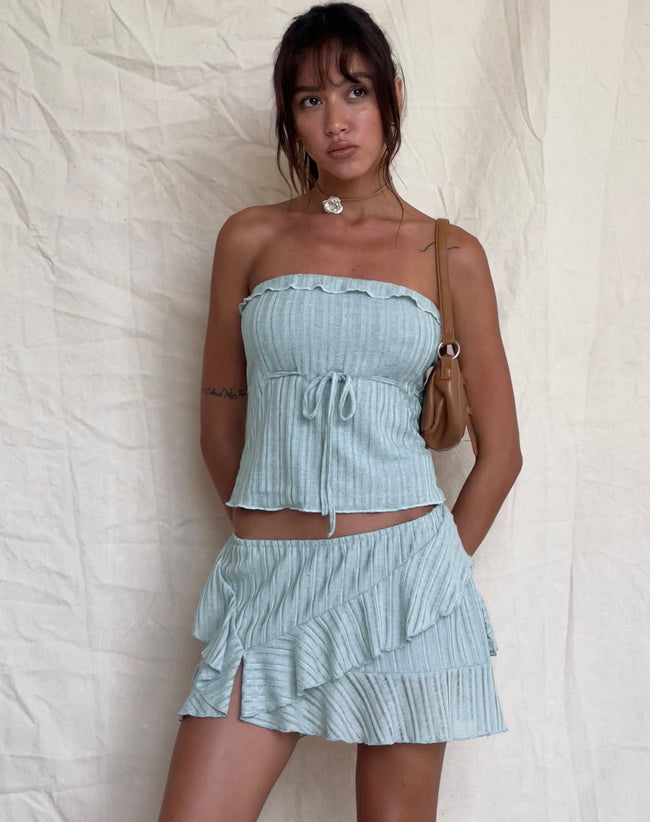 Image of Ameera Ruffle Trim Bandeau Top in Powder Blue