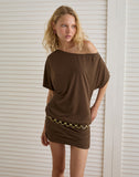 Image of Amelina Backless Asymmetric Mini Dress in Dark Brown