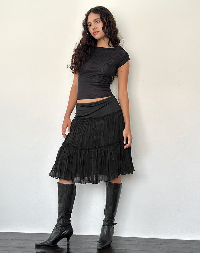 Image of Anahita Tiered Skirt in Chiffon Black