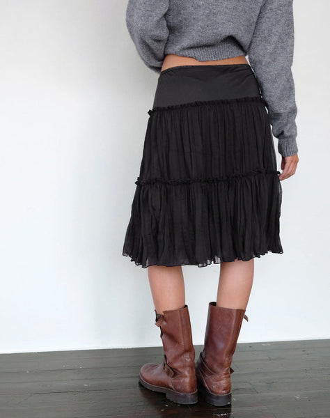 Image of Anahita Tiered Skirt in Chiffon Black