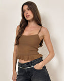 Image of Analu Cami Top in Brown with Beaded Straps