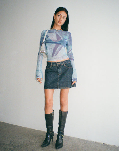 Image of Anchi Mesh Long Sleeve Top in Blue Starfish Photoprint