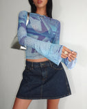 Image of Anchi Mesh Long Sleeve Top in Blue Starfish Photoprint