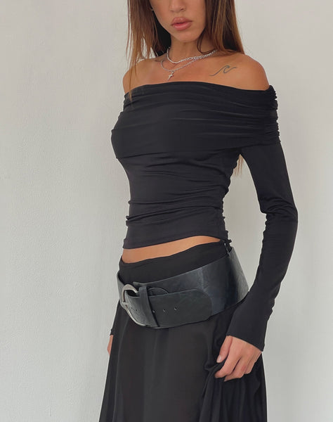 Image of Andi Long Sleeve Bardot Top in Slinky Black