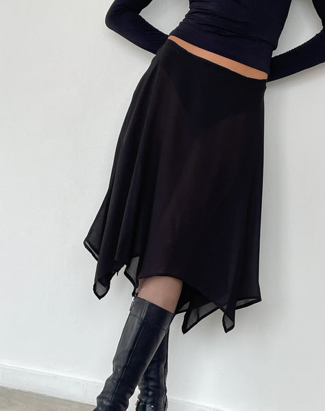 Image of Albertha Midi Skirt in Chiffon Black