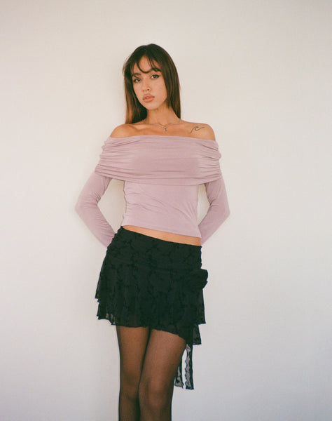 Image of Andi Long Sleeve Bardot Top in Slinky Mauve