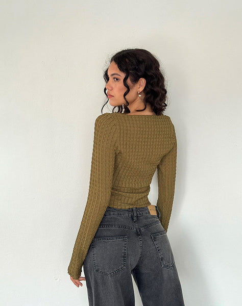 Image of Angela Long Sleeve Top in Crinkle Olive