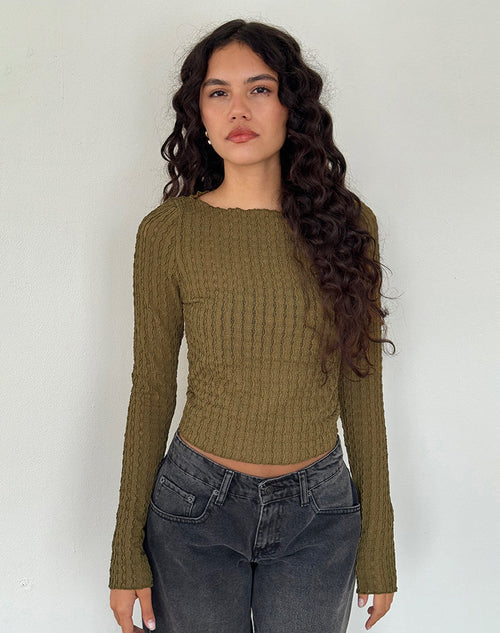 Image of Angela Long Sleeve Top in Crinkle Olive