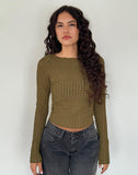 Image of Angela Long Sleeve Top in Crinkle Olive