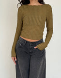 Image of Angela Long Sleeve Top in Crinkle Olive