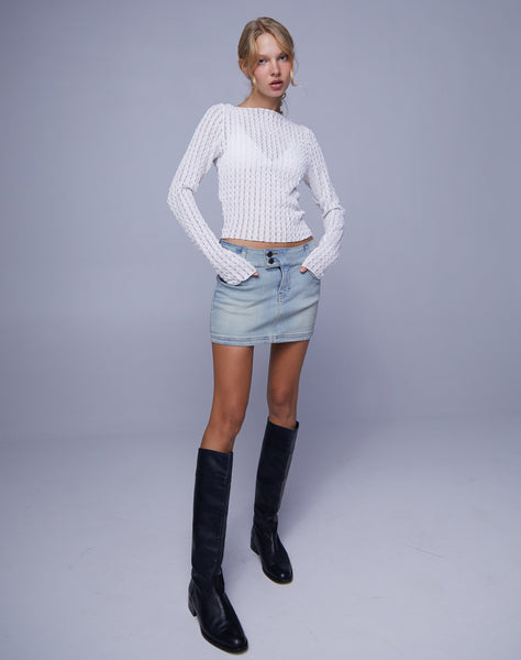 Image of Low Rise Denim Mini Skirt in Super Bleach