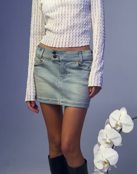 Low Rise Denim Mini Skirt in Desert Wash