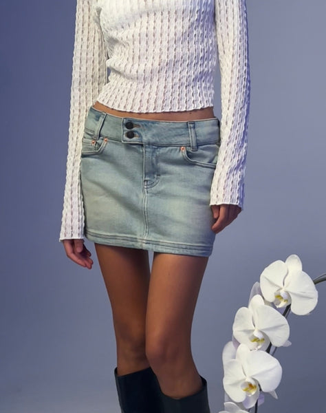 Image of Low Rise Denim Mini Skirt in Super Bleach