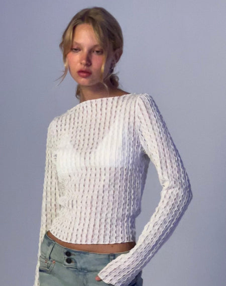 Kittie Long Sleeve Top in Textured Ivory