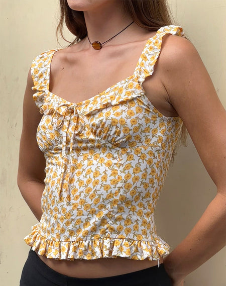 Alvary Mini Dress in Yellow Cosmos Garden