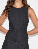 Image of Anila Button Through Vest in Denim Indigo