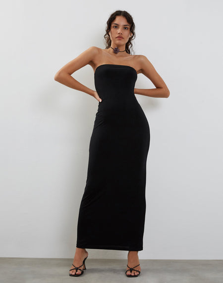 Dixie Hooded Maxi Dress in Slinky Black