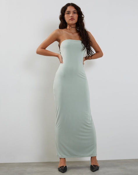 Image of Annalise Bandeau Slinky Maxi Dress in Mint