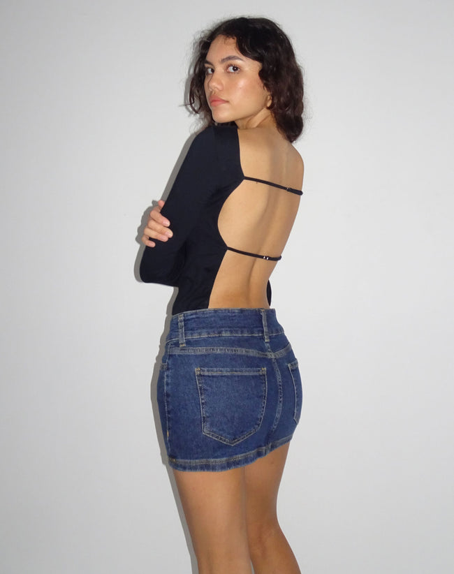 Image of Low Rise Denim Mini Skirt in Dark Vintage Wash