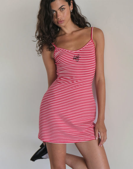 Tav Mini Jersey Dress in Stripe Pink and Red