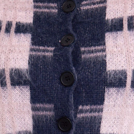 Anzio Button Up Cardigan In Multi Check Navy and Pink